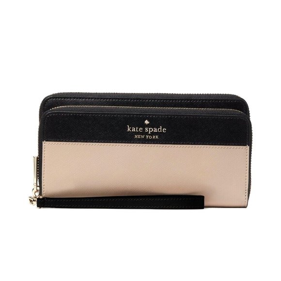 New Kate Spade Staci Large Carryall Wristlet Wallet Leather Warm Beige Multi - Picture 1 of 3